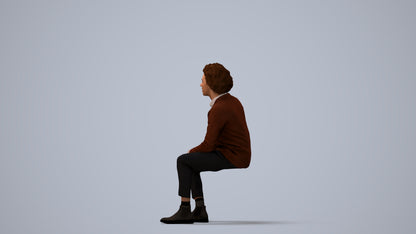 3D human model man business sitting, photogrammetry scanned person for archviz, three-quarter view render