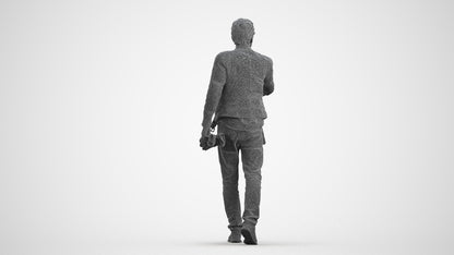 3D human model man casual walking, photogrammetry scanned person for archviz, wireframe front view