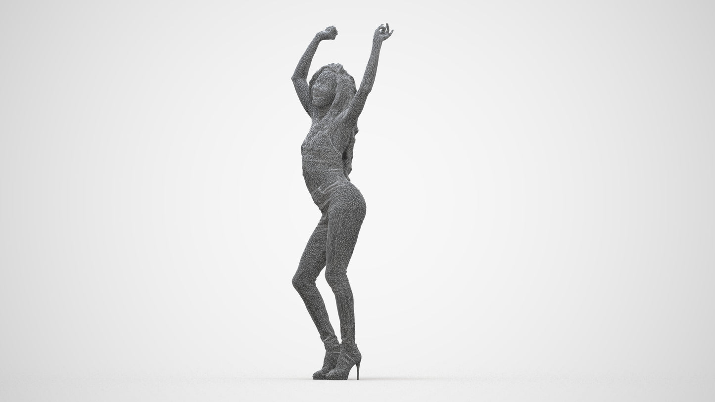 scanned 3D woman casual dancing, photogrammetry people for Enscape and V-Ray, wireframe back view