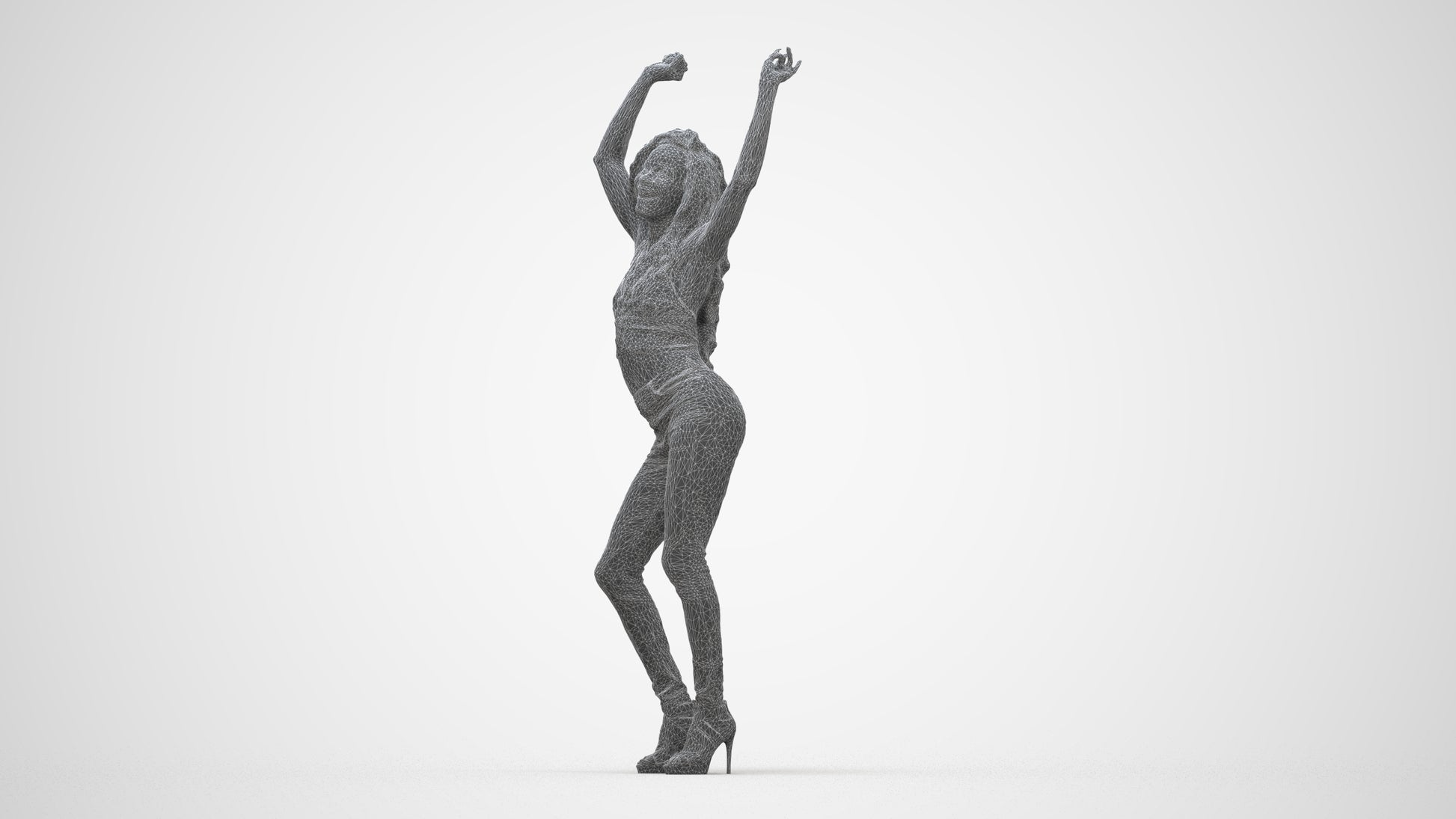 scanned 3D woman casual dancing, photogrammetry people for Enscape and V-Ray, wireframe back view