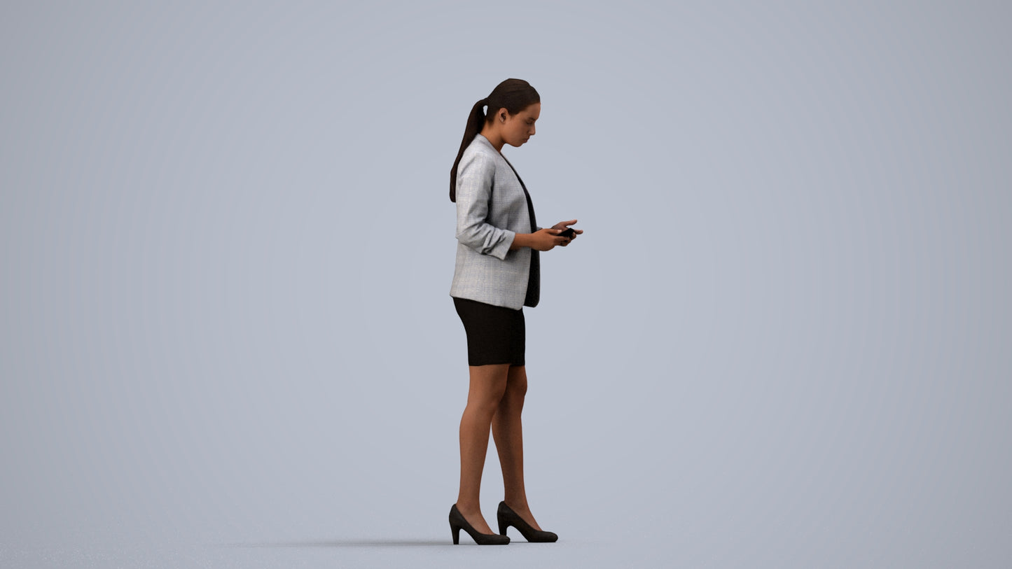 3D people model woman business, scanned human for 3ds Max rendering, side view render