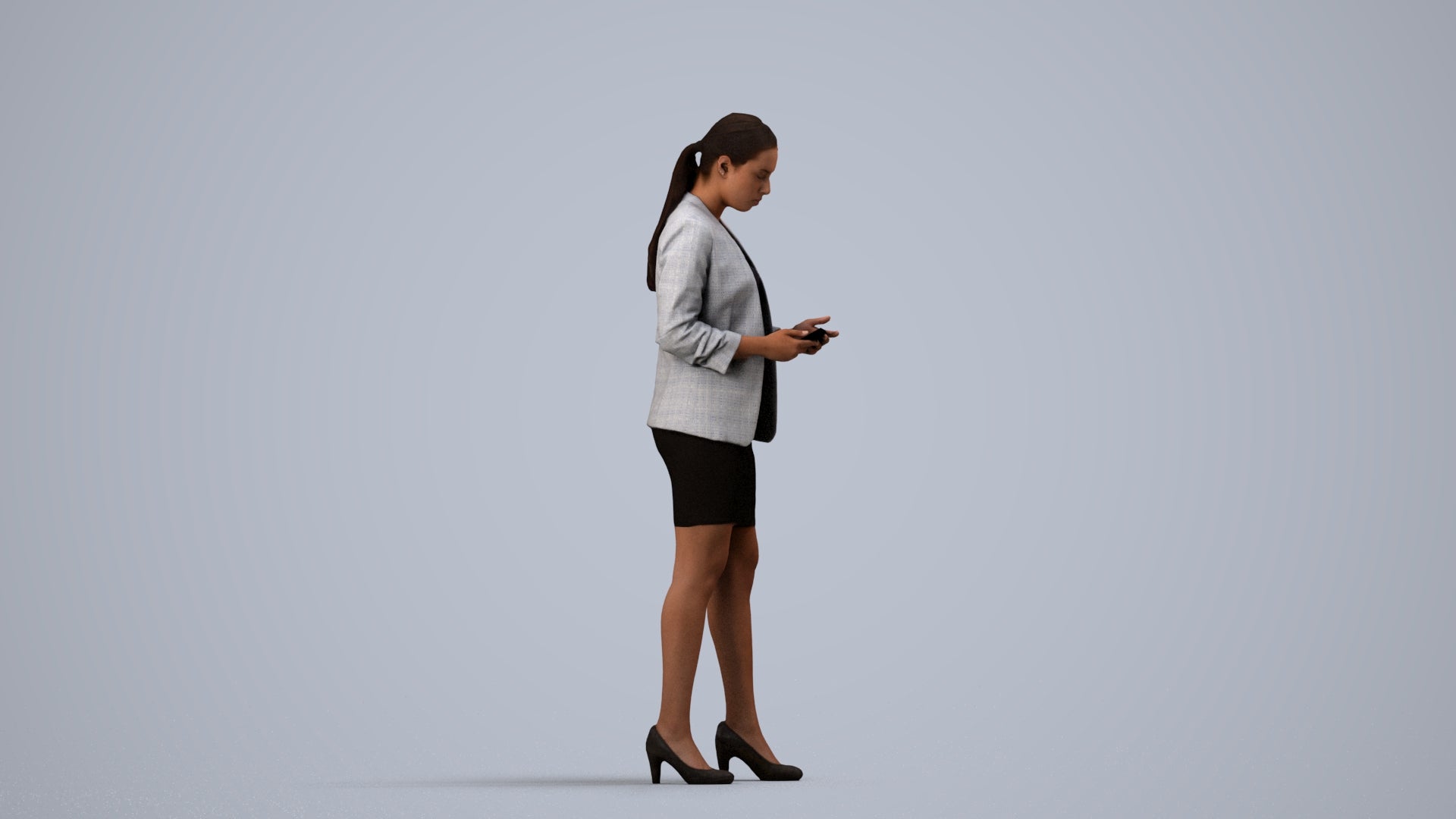 3D people model woman business, scanned human for 3ds Max rendering, side view render