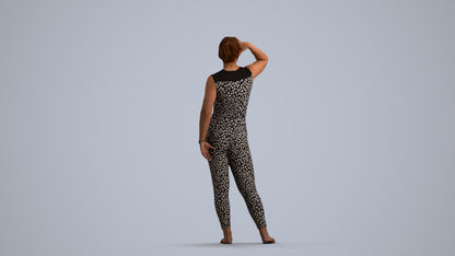 realistic 3D woman casual standing, scanned archviz people for Blender and 3ds Max, front view render