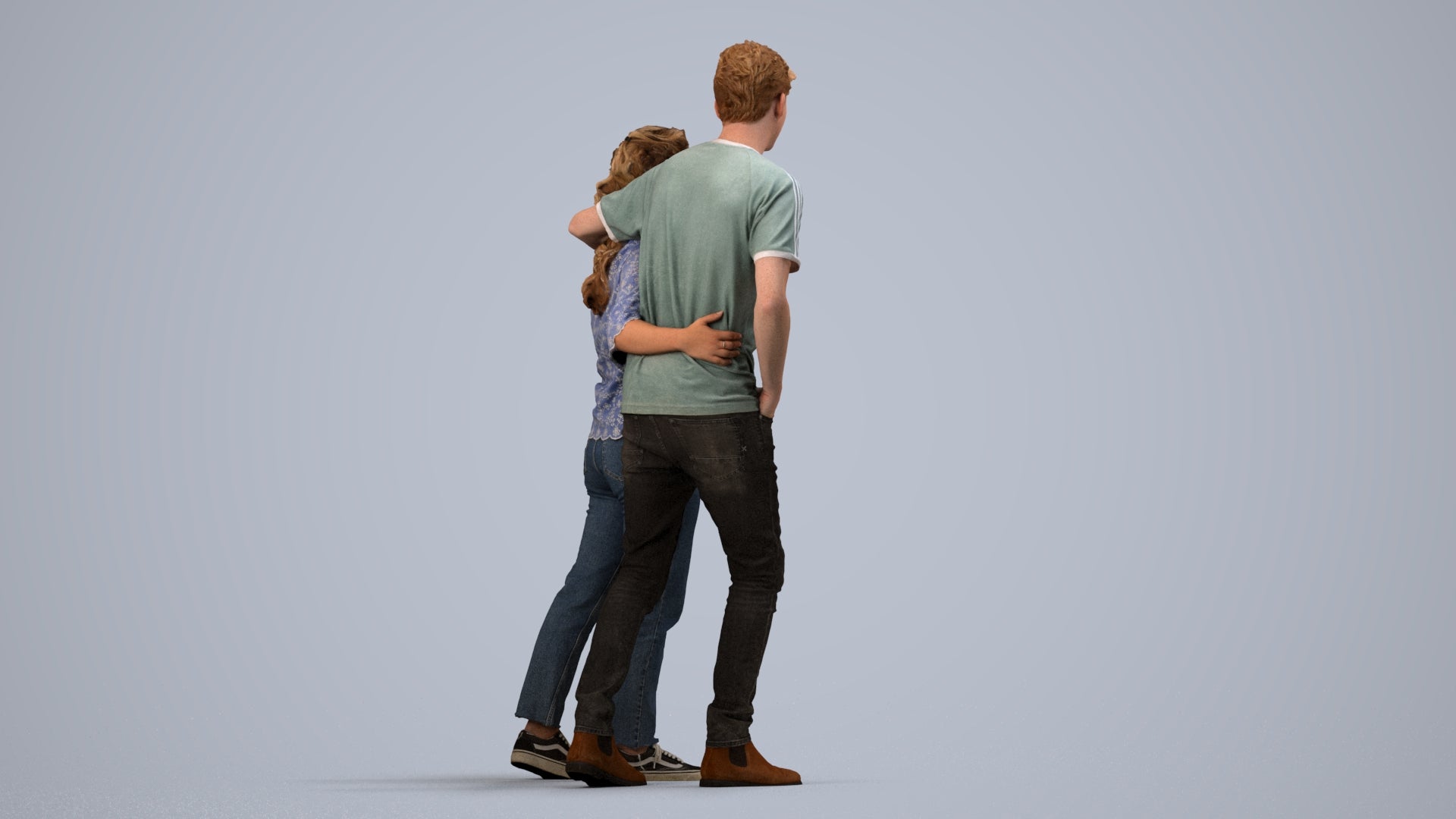 3D human model woman casual couple, photogrammetry scanned person for archviz, side view render