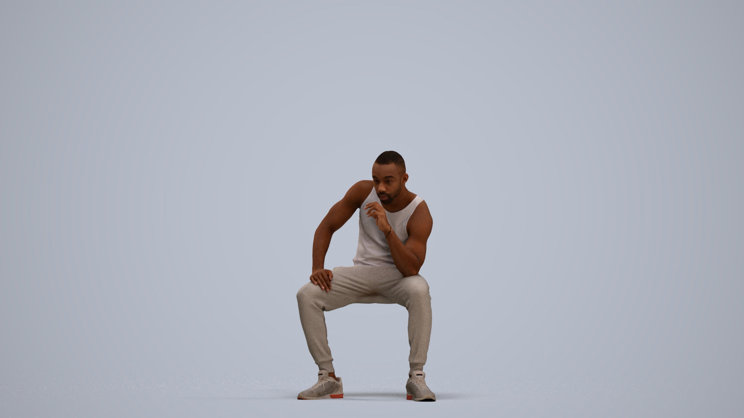 3D human model man casual sitting, photogrammetry scanned person for archviz, standing pose render