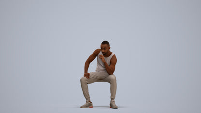 3D human model man casual sitting, photogrammetry scanned person for archviz, standing pose render