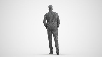 3D scanned man walking casual, photorealistic archviz people for Enscape and SketchUp, wireframe front view