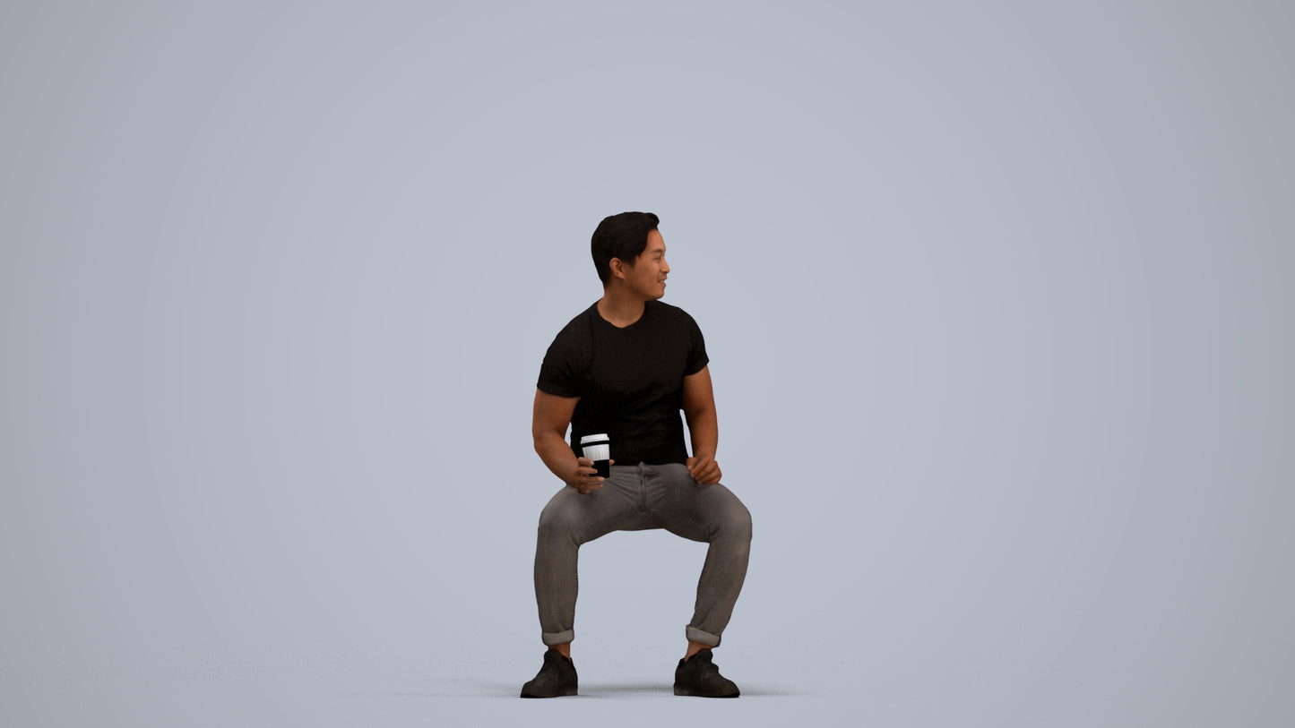 realistic 3D man casual sitting, scanned archviz people for Blender and 3ds Max, standing pose render