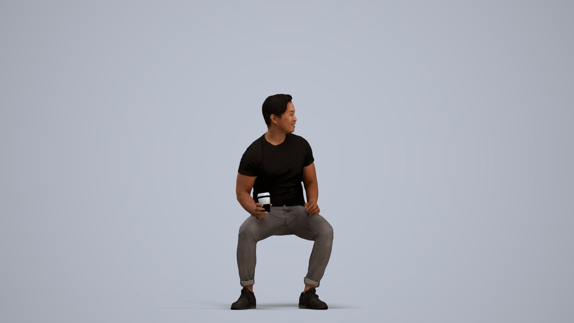 realistic 3D man casual sitting, scanned archviz people for Blender and 3ds Max, standing pose render