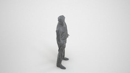 realistic 3D human man business standing, archviz people FBX OBJ for Blender, wireframe three-quarter view