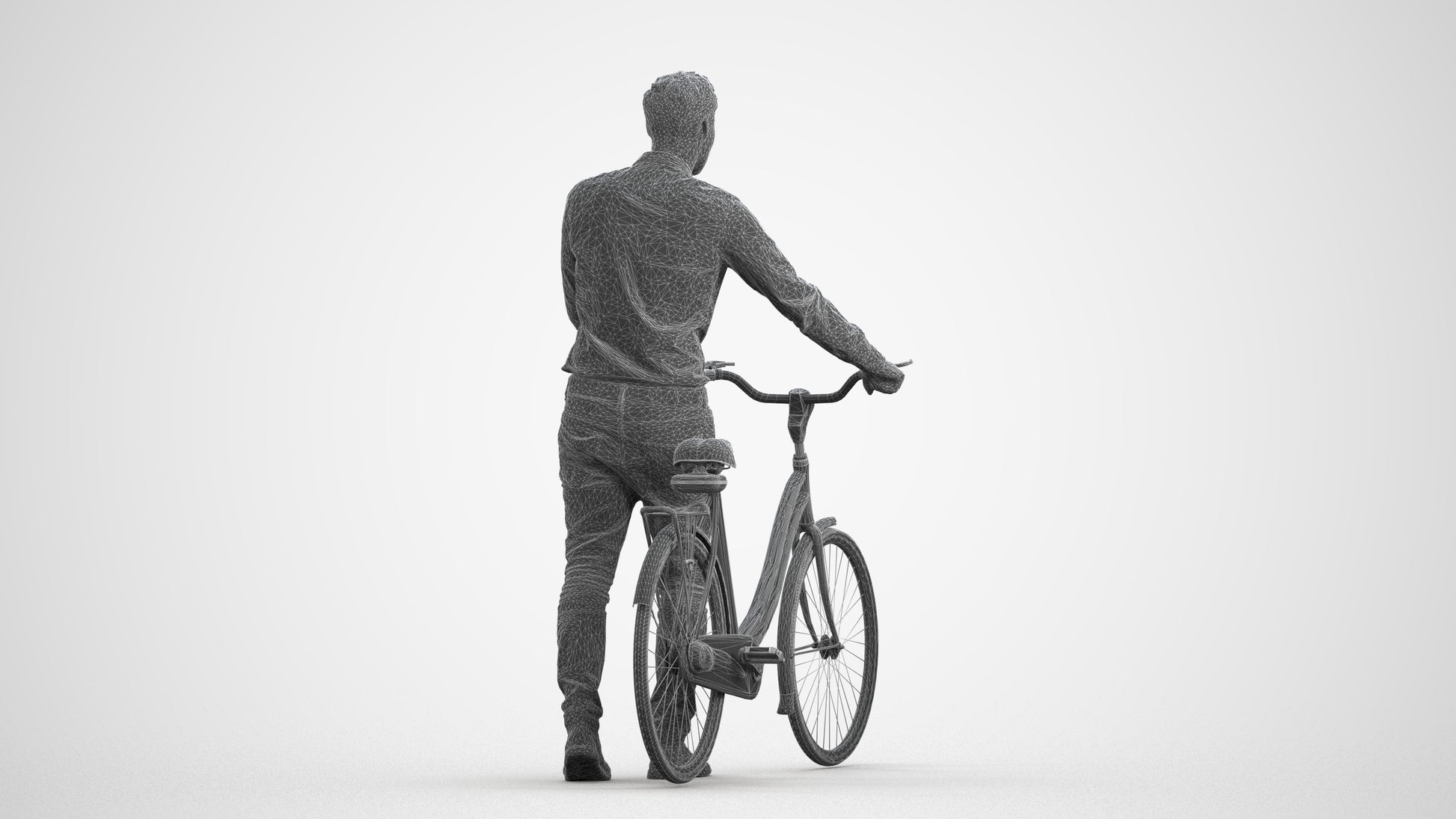 scanned 3D man casual cycling, photogrammetry people for Enscape and V-Ray, wireframe front view