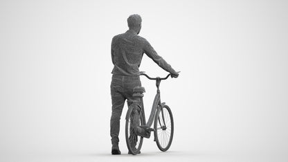 scanned 3D man casual cycling, photogrammetry people for Enscape and V-Ray, wireframe front view