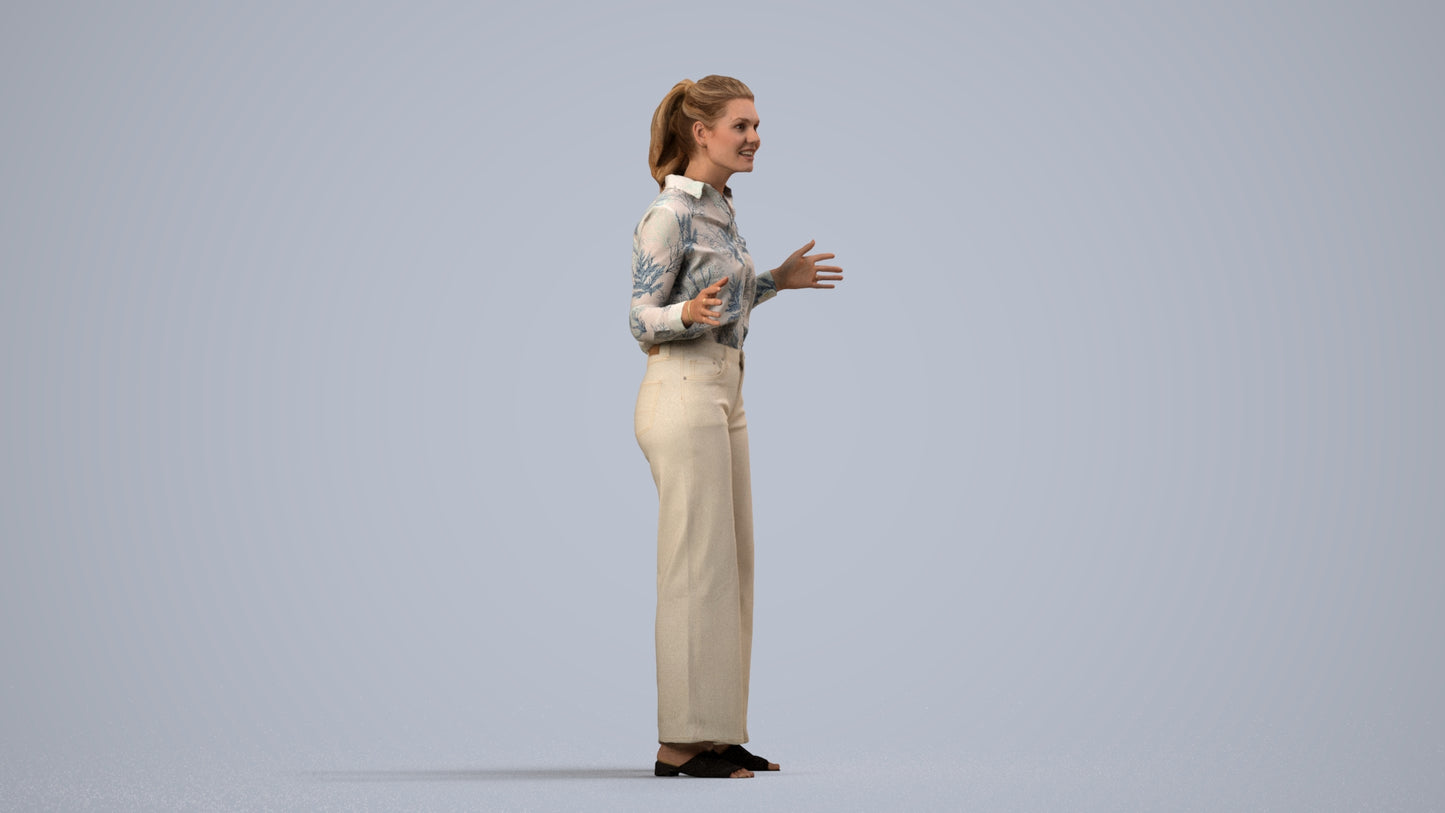 scanned 3D woman casual standing, photogrammetry people for Enscape and V-Ray, side view render