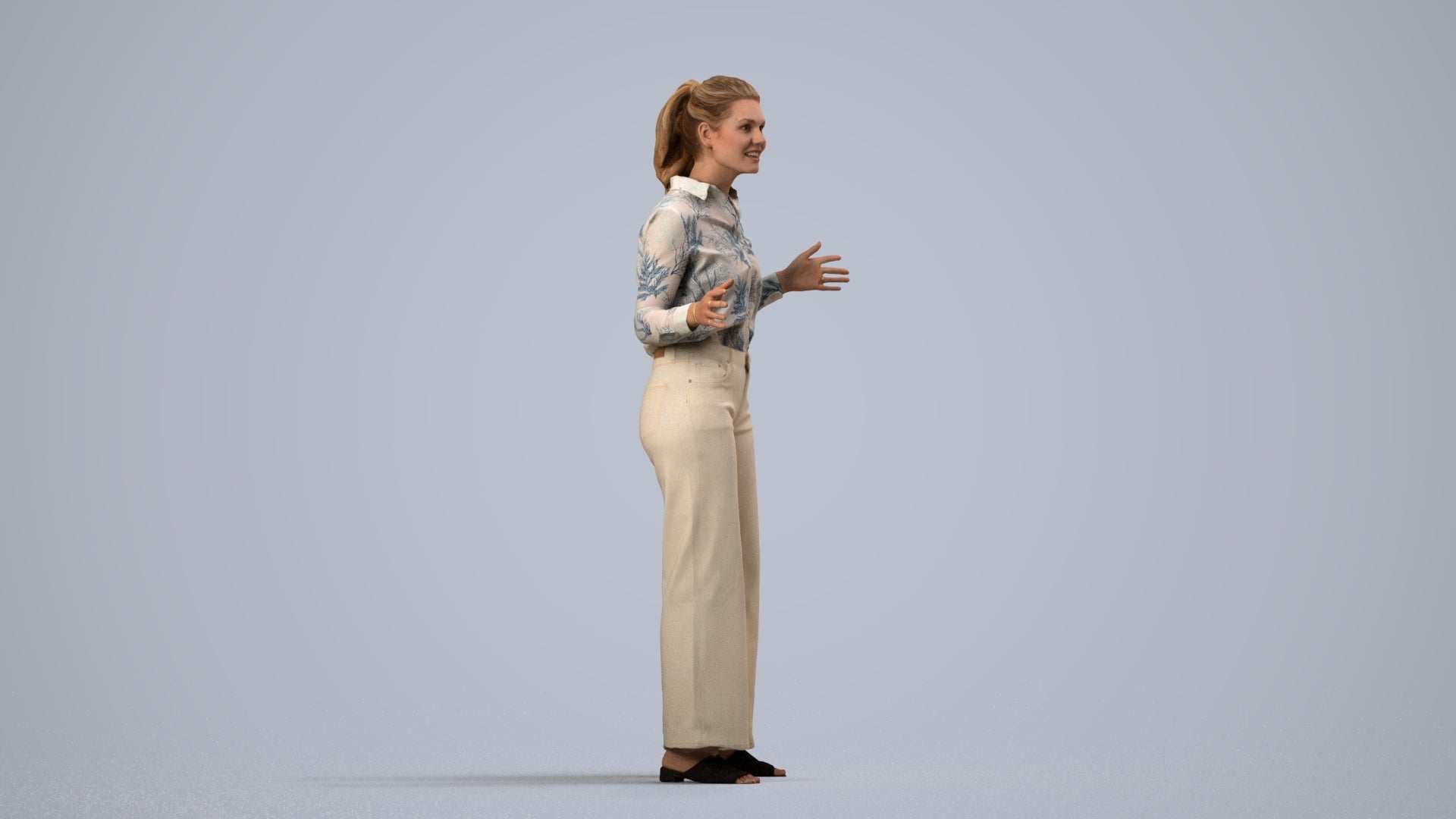 scanned 3D woman casual standing, photogrammetry people for Enscape and V-Ray, side view render