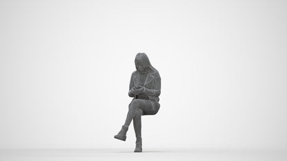 realistic 3D people woman casual sitting, render-ready for V-Ray and Corona, FBX OBJ, wireframe back view