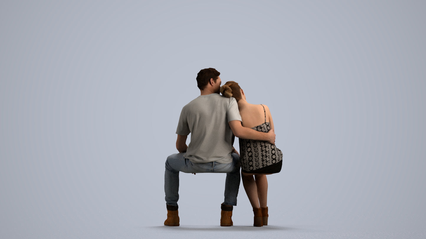 3D scanned man couple casual, photorealistic archviz people for Enscape and SketchUp, front view render