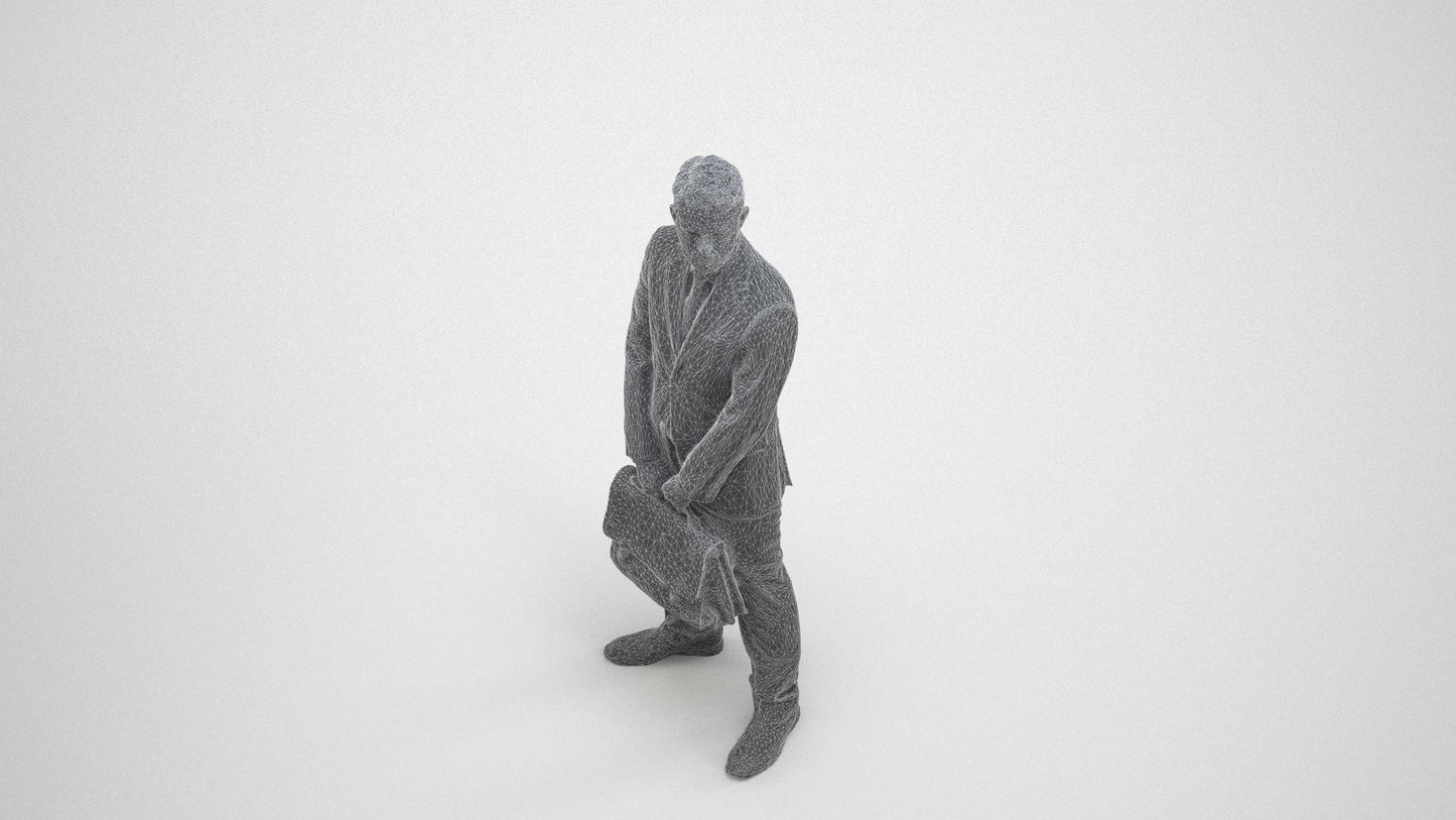 realistic 3D man business, scanned archviz people for Blender and 3ds Max, wireframe three-quarter view