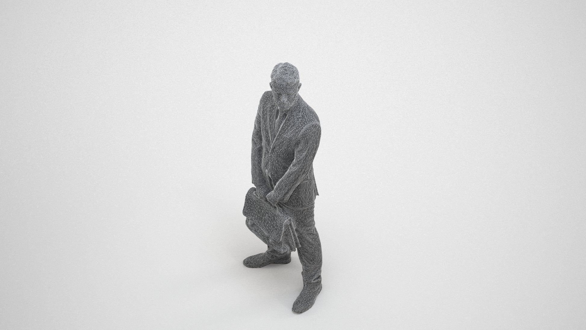 realistic 3D man business, scanned archviz people for Blender and 3ds Max, wireframe three-quarter view