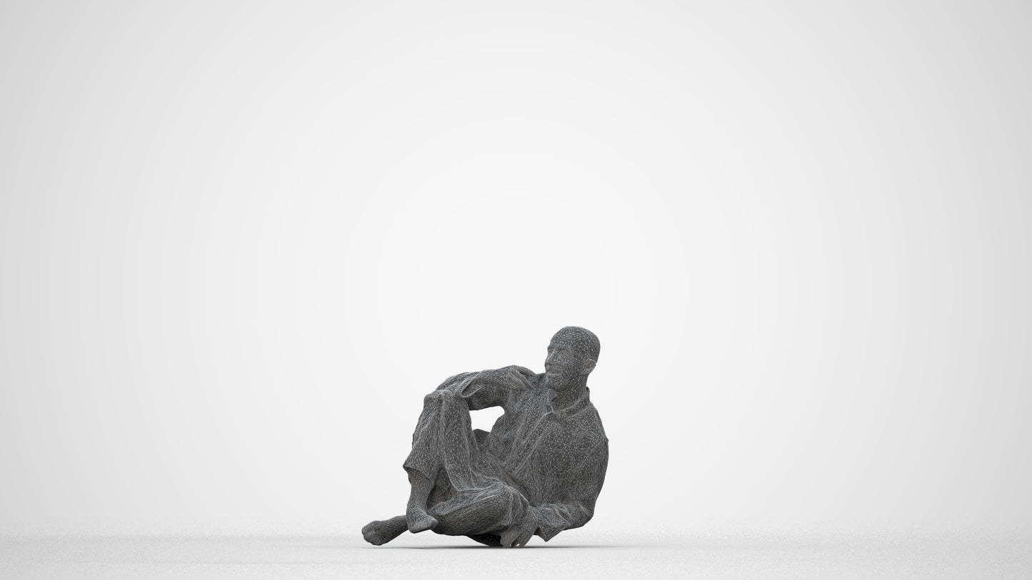 realistic 3D people man sitting, render-ready for V-Ray and Corona, FBX OBJ, wireframe back view