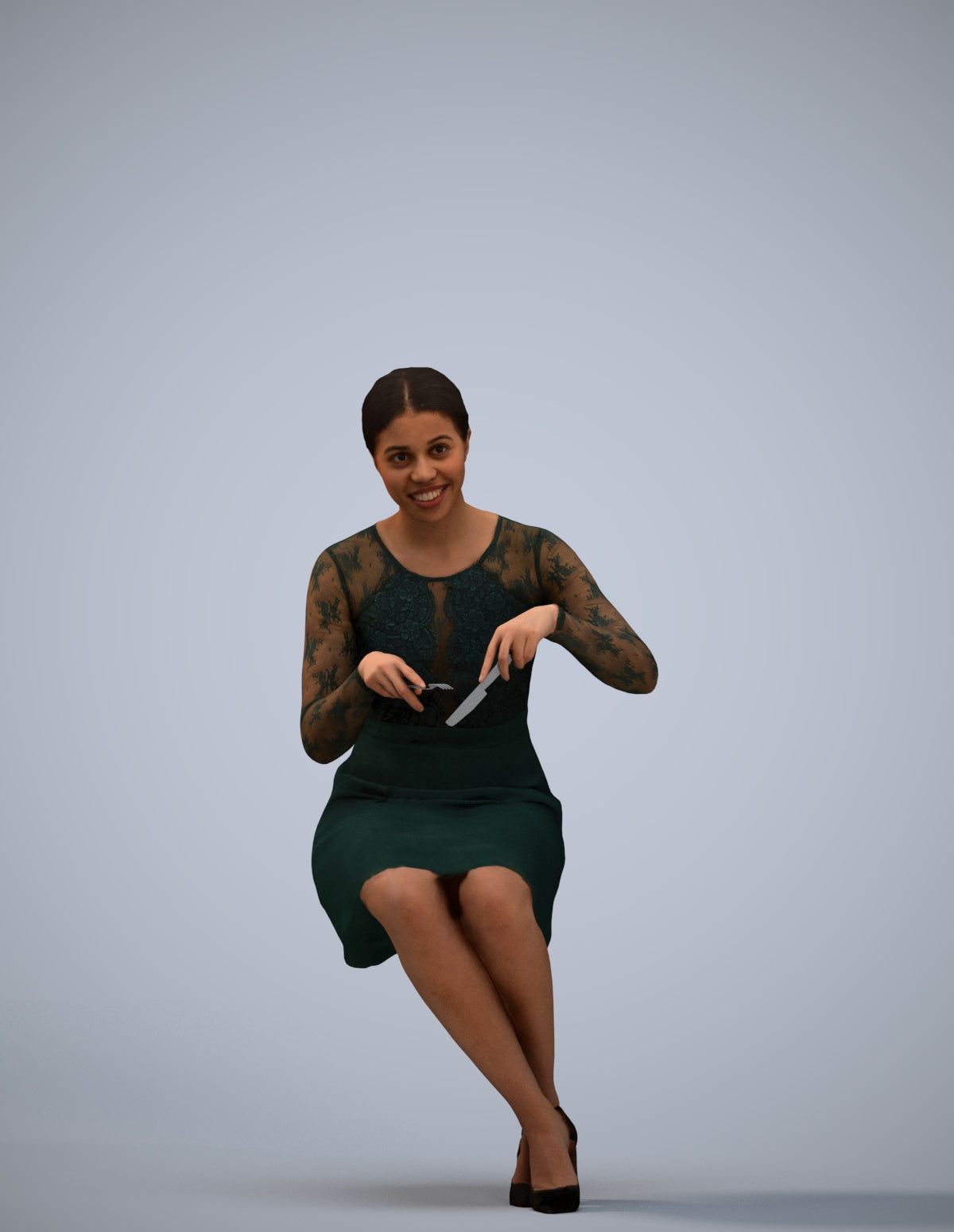 scanned 3D woman casual sitting, photogrammetry people for Enscape and V-Ray