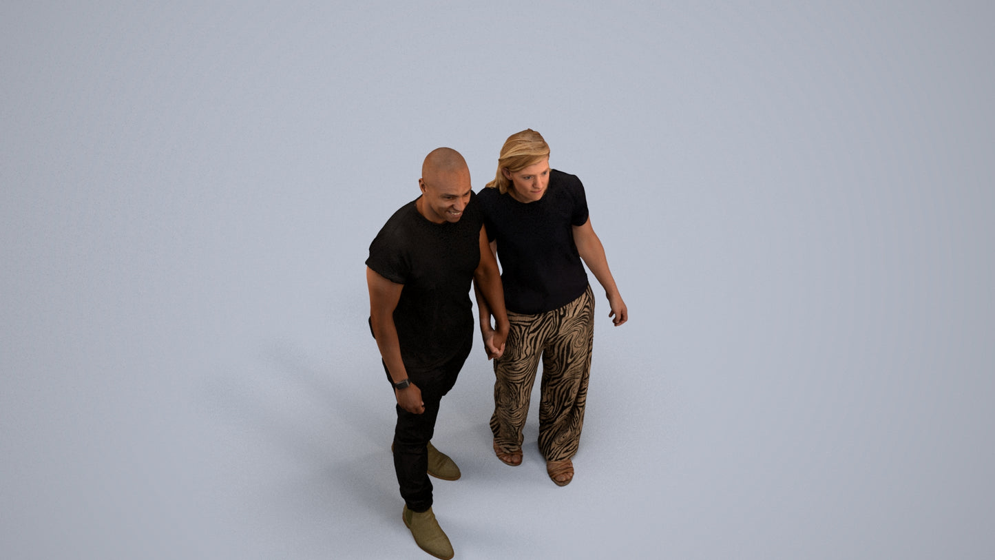realistic 3D people woman casual couple, render-ready for V-Ray and Corona, FBX OBJ, back view render