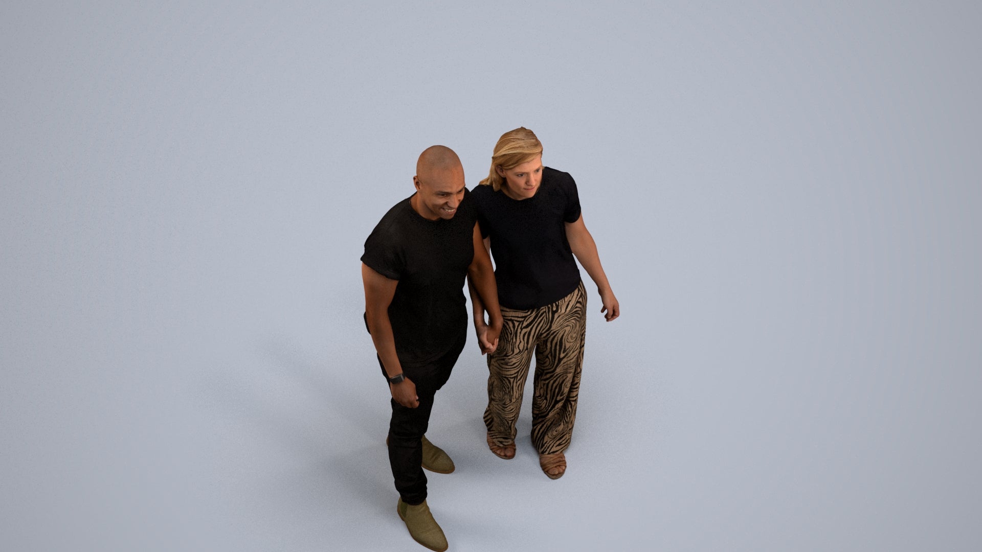realistic 3D people woman casual couple, render-ready for V-Ray and Corona, FBX OBJ, back view render