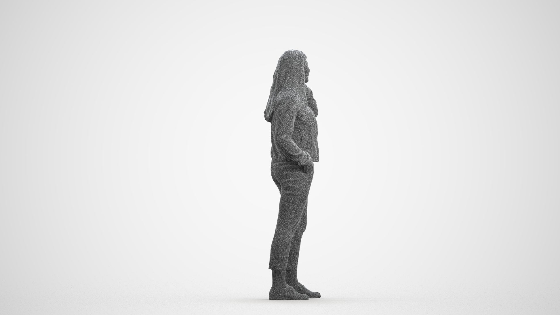 scanned 3D woman casual standing, photogrammetry people for Enscape and V-Ray, wireframe front view