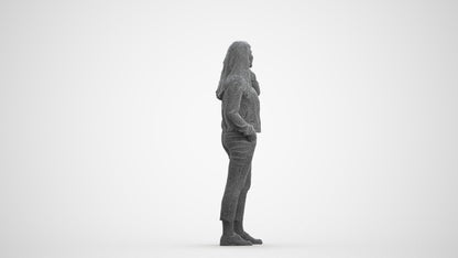 scanned 3D woman casual standing, photogrammetry people for Enscape and V-Ray, wireframe front view