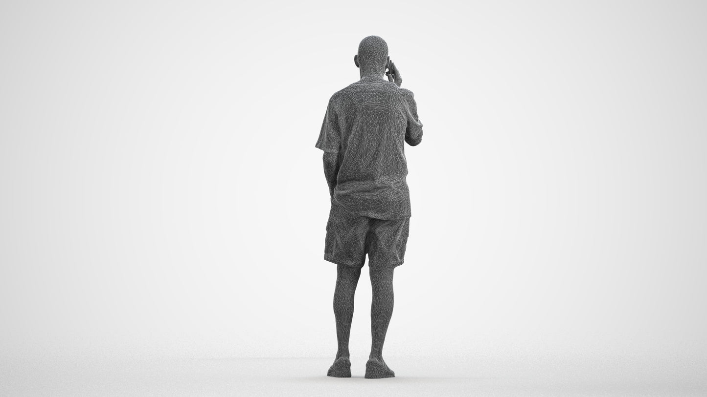 photogrammetry 3D senior man casual standing, realistic human model archviz FBX, wireframe front view