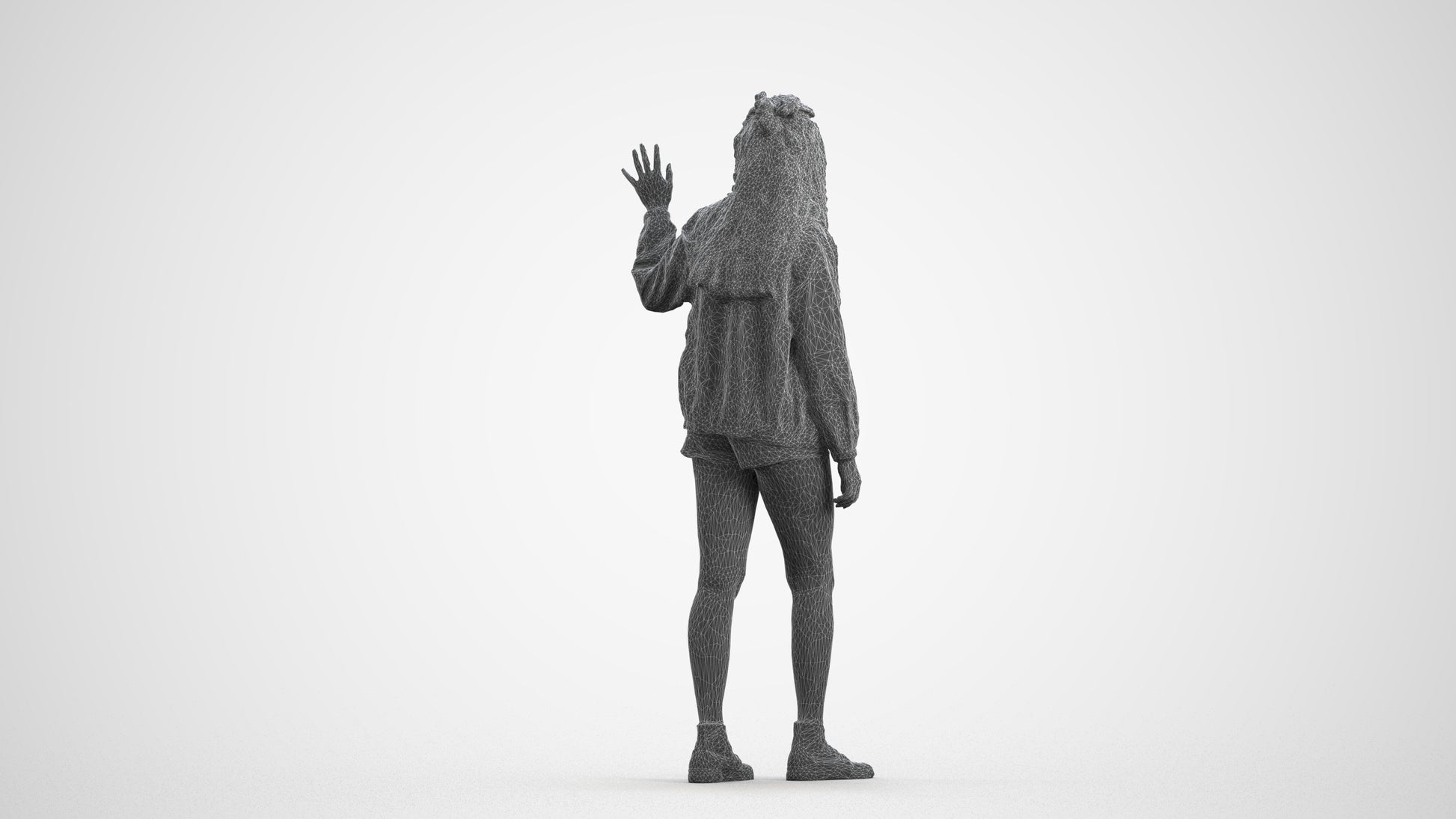 realistic 3D people woman casual walking, render-ready for V-Ray and Corona, FBX OBJ, wireframe front view