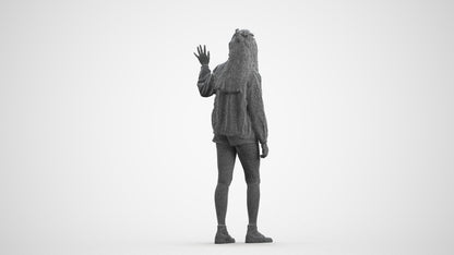 realistic 3D people woman casual walking, render-ready for V-Ray and Corona, FBX OBJ, wireframe front view