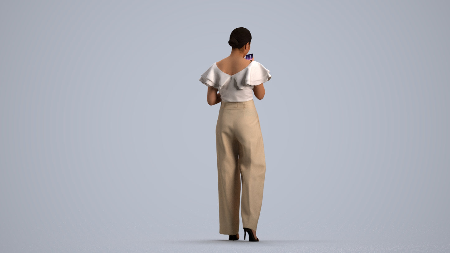 photogrammetry 3D woman business walking, realistic human model archviz FBX, front view render