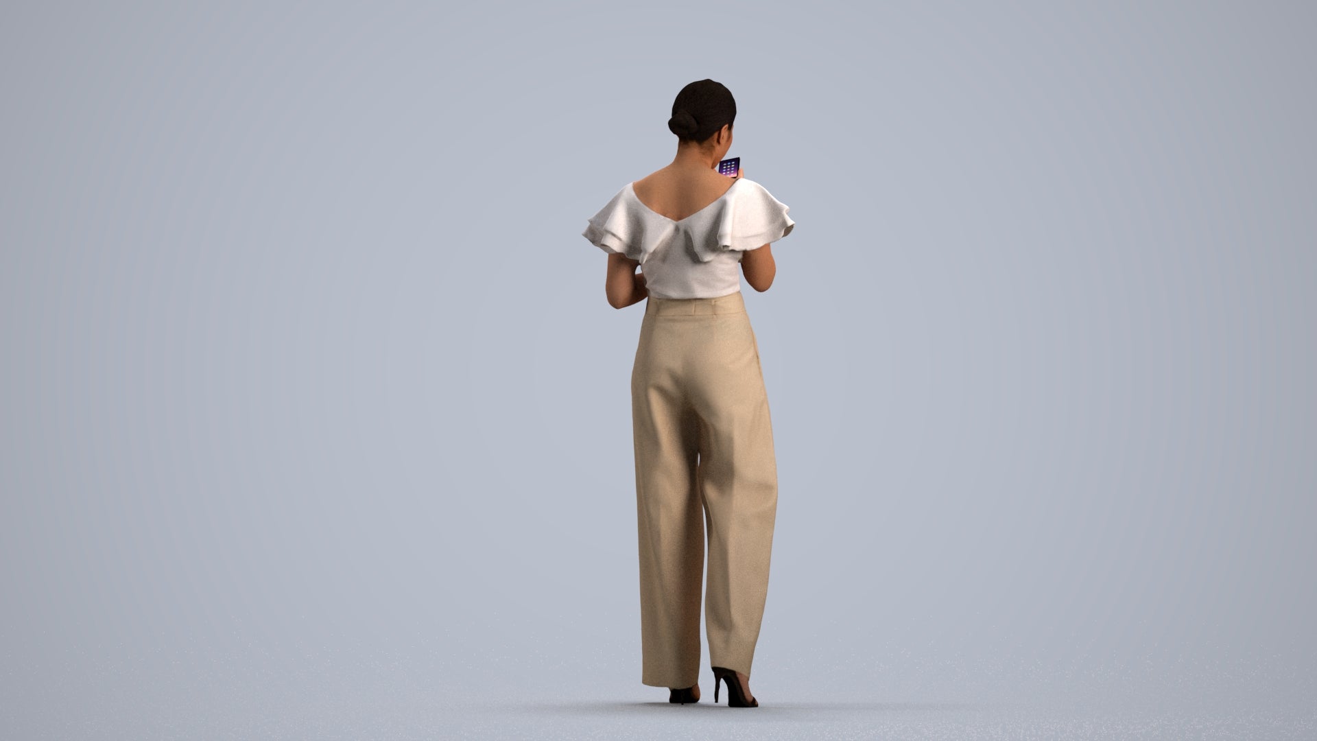 photogrammetry 3D woman business walking, realistic human model archviz FBX, front view render