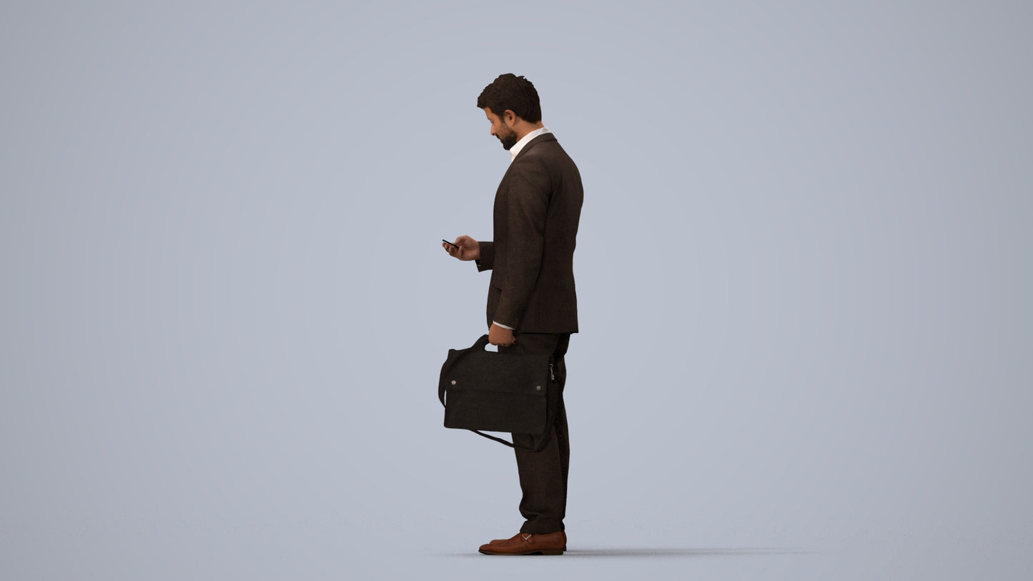 3D people model man business, scanned human for 3ds Max rendering, three-quarter view render