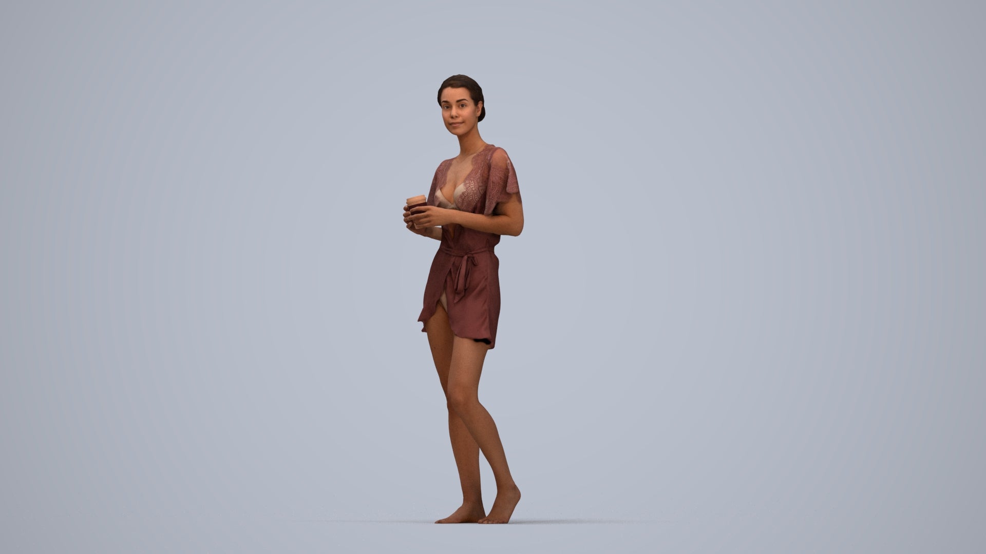 3D people model woman bathroom, scanned human for 3ds Max rendering, top-down view render