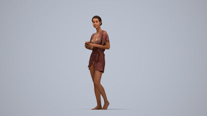 3D people model woman bathroom, scanned human for 3ds Max rendering, top-down view render