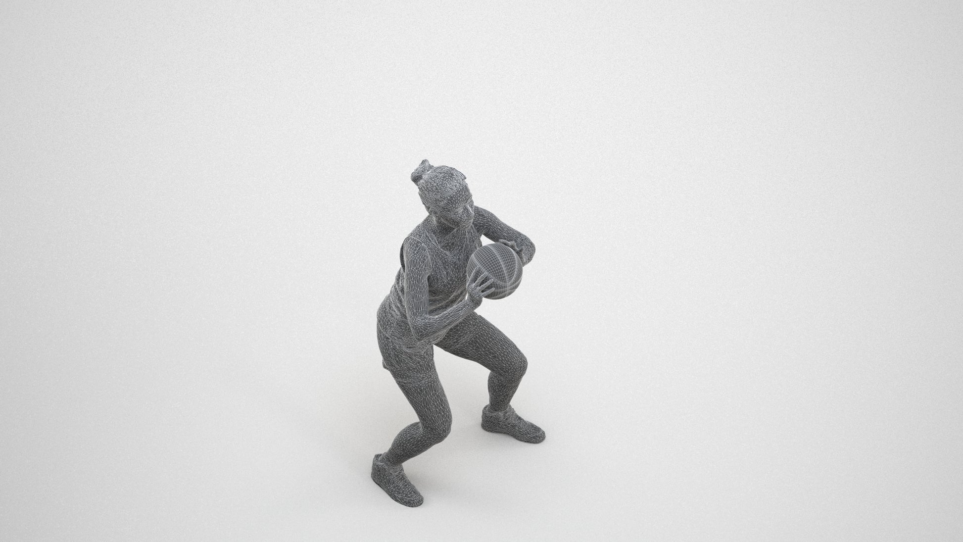 photogrammetry 3D woman sport, realistic human model archviz FBX, wireframe three-quarter view