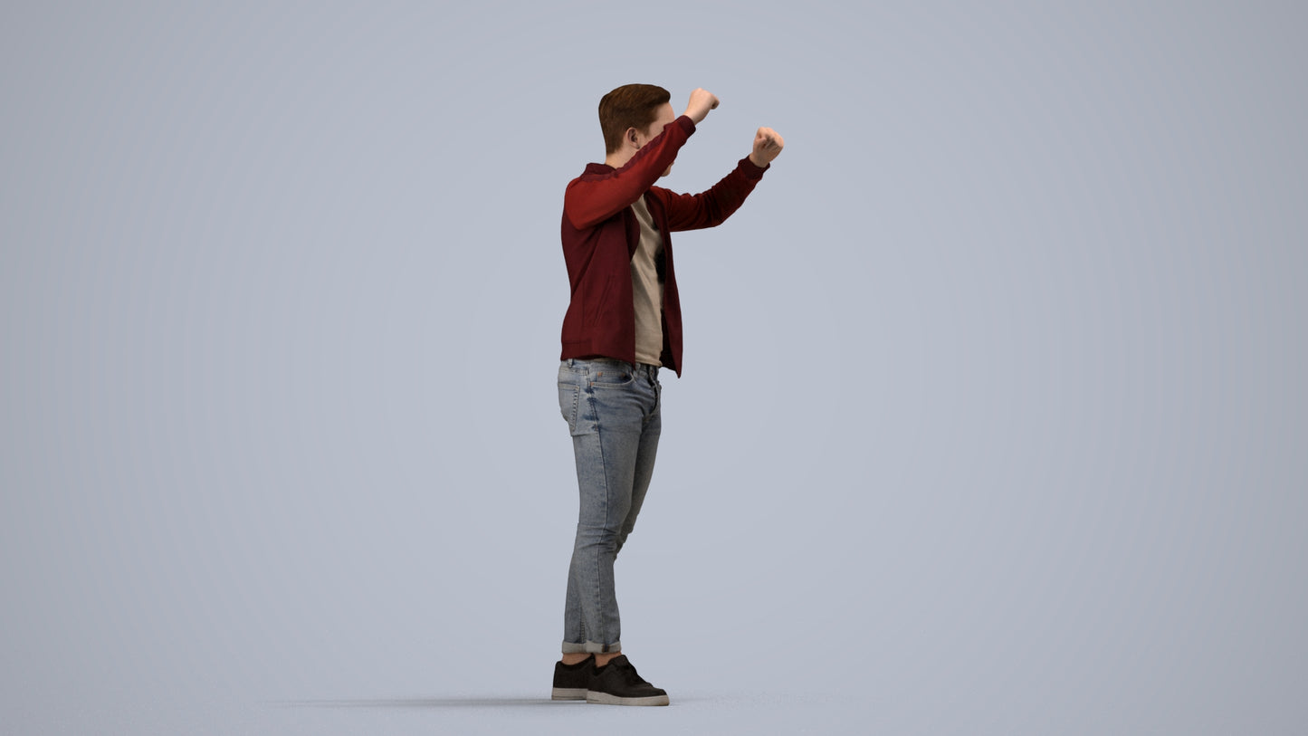 realistic 3D human boy casual kids, archviz people FBX OBJ for Blender, side view render