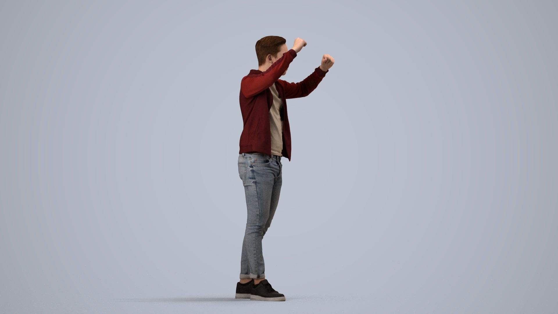 realistic 3D human boy casual kids, archviz people FBX OBJ for Blender, side view render