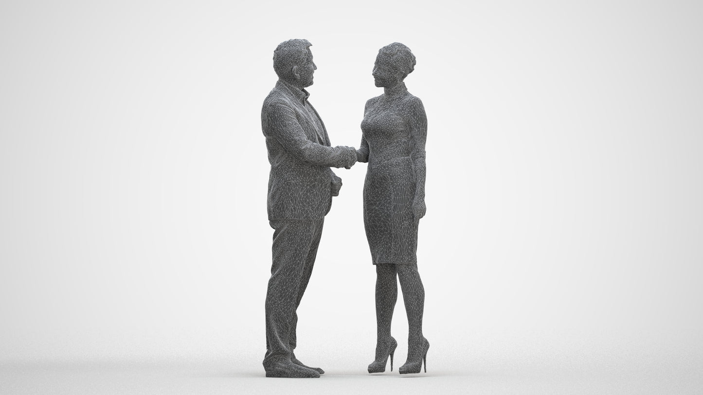 3D human model woman business, photogrammetry scanned person for archviz, three-quarter front view render
