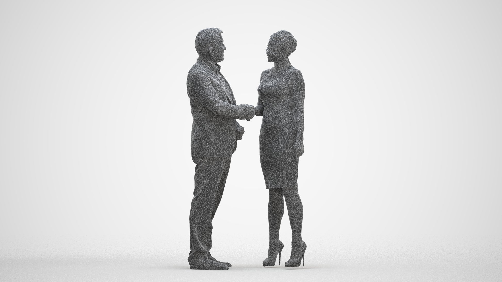 3D human model woman business, photogrammetry scanned person for archviz, three-quarter front view render