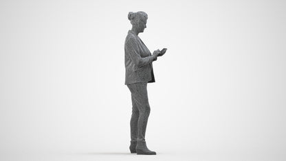 realistic 3D human woman business standing, archviz people FBX OBJ for Blender, wireframe side view