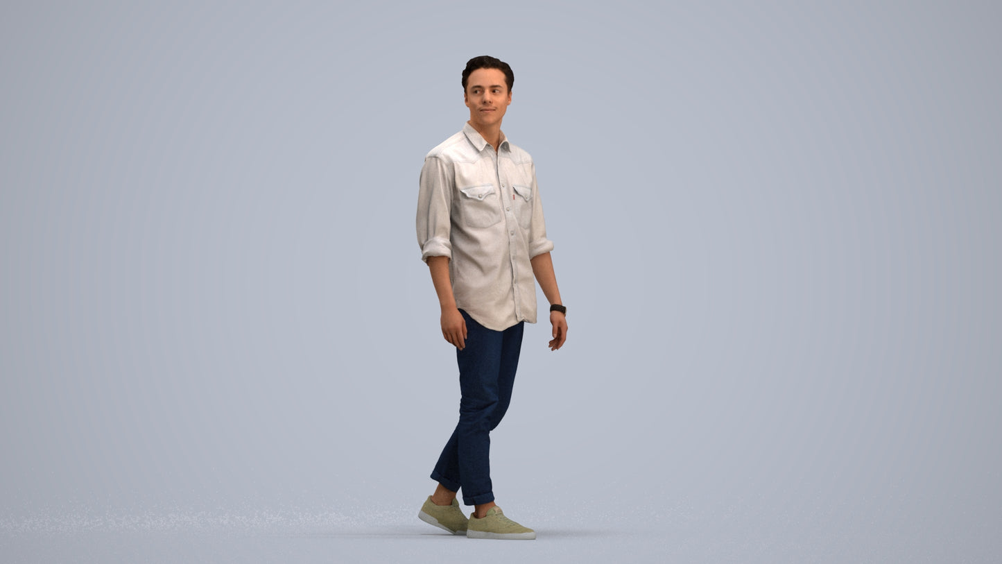 realistic 3D man casual walking, scanned archviz people for Blender and 3ds Max, standing pose render