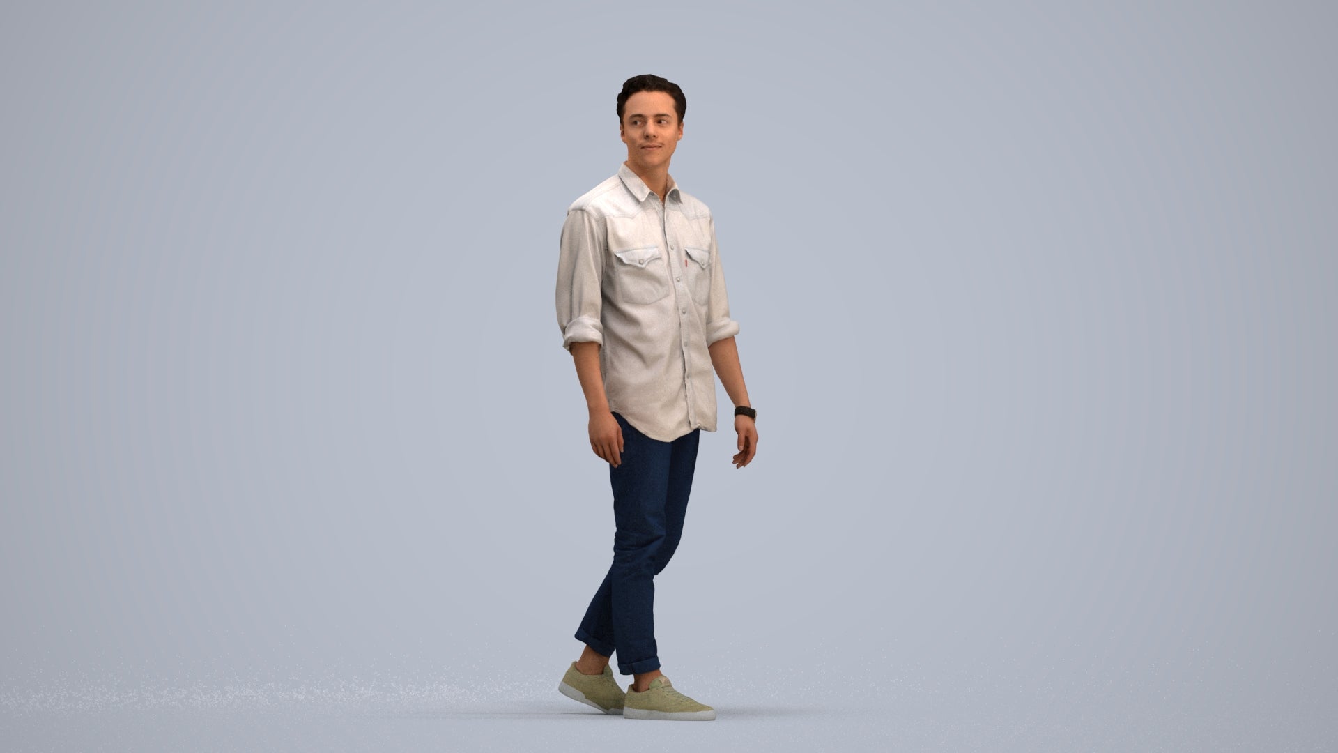 realistic 3D man casual walking, scanned archviz people for Blender and 3ds Max, standing pose render