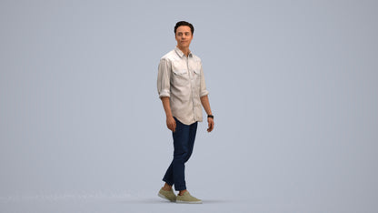 realistic 3D man casual walking, scanned archviz people for Blender and 3ds Max, standing pose render