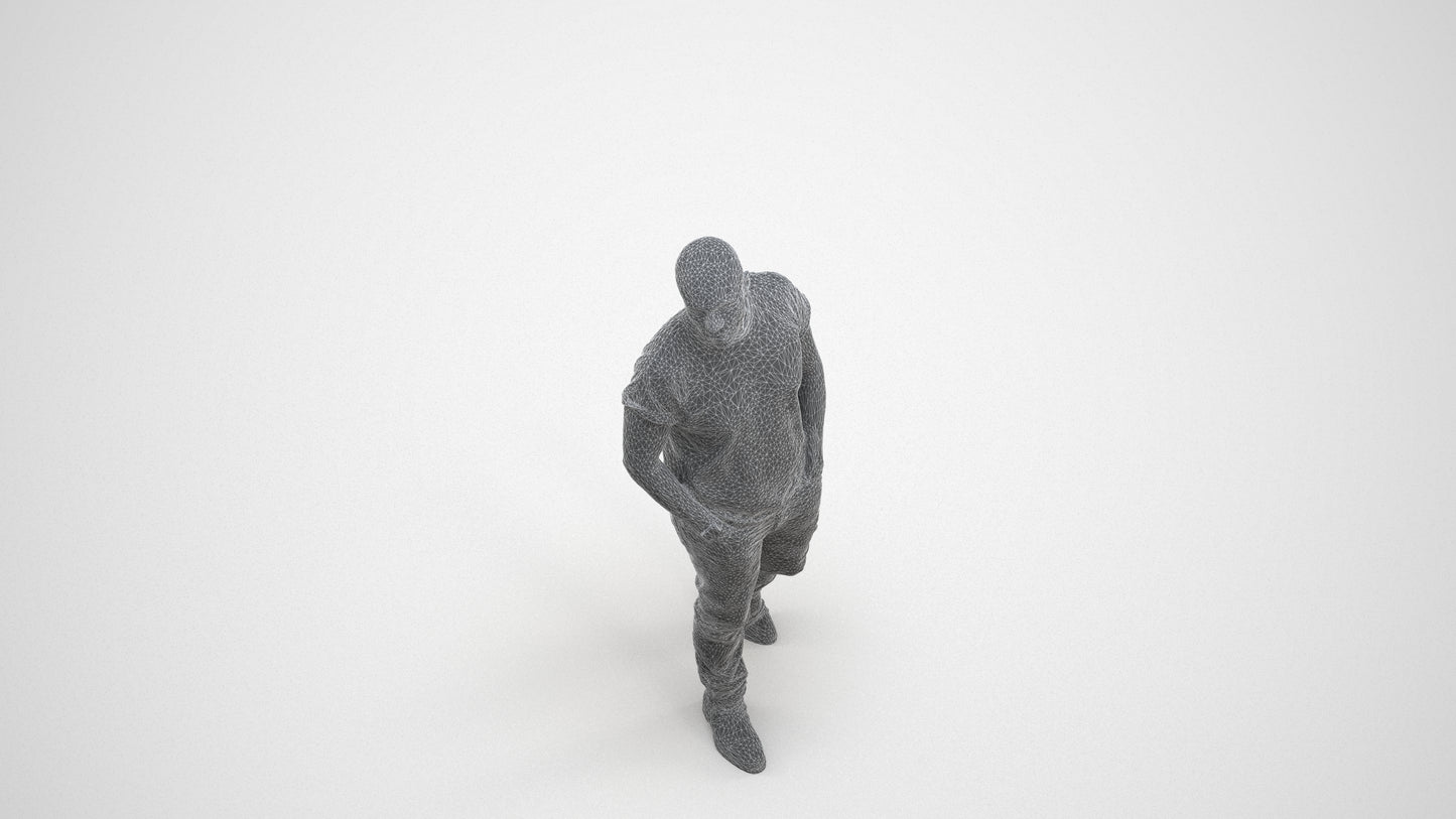3D scanned man walking casual, photorealistic archviz people for Enscape and SketchUp, wireframe three-quarter view