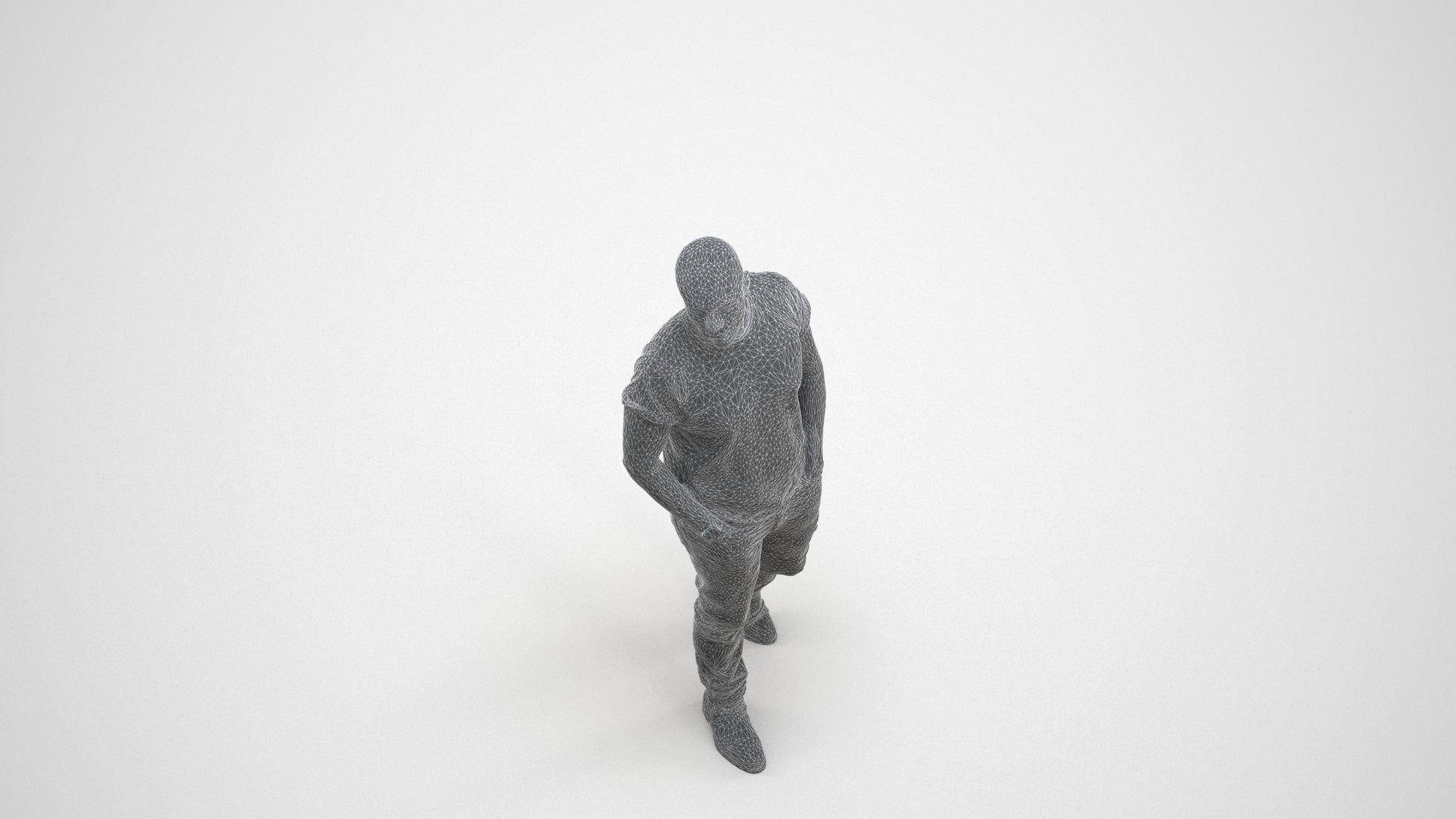 3D scanned man walking casual, photorealistic archviz people for Enscape and SketchUp, wireframe three-quarter view