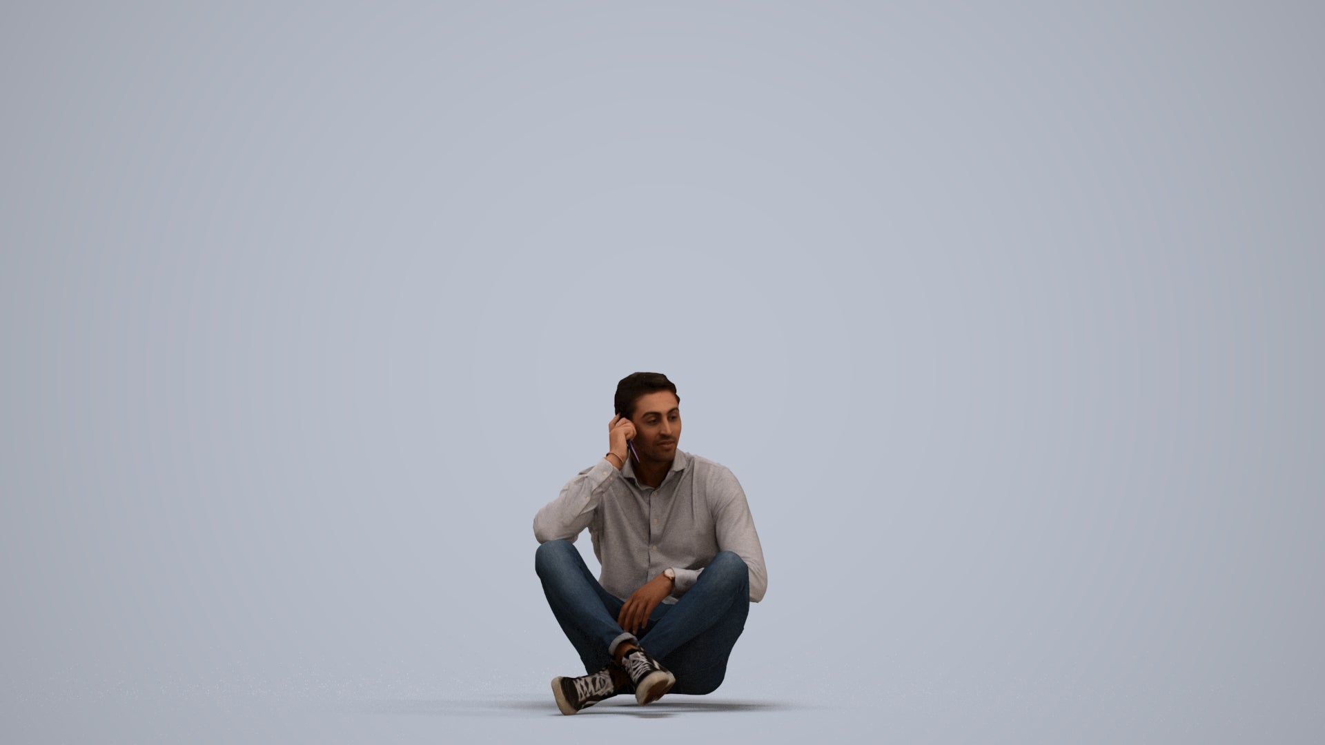 3D scanned man sitting casual, photorealistic archviz people for Enscape and SketchUp, standing pose render