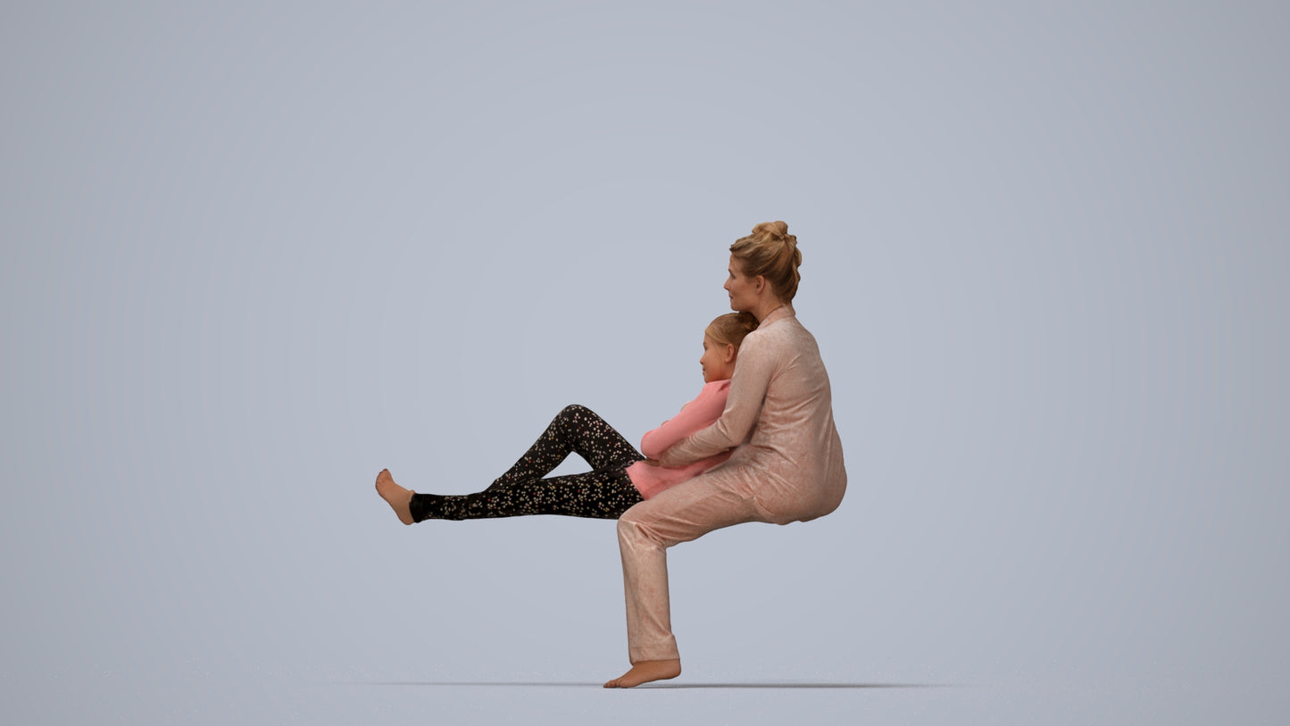 3D human model girl kids, photogrammetry scanned person for archviz, top-down view render
