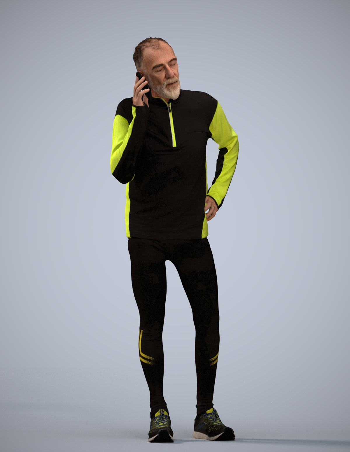 3D human model senior man sport, photogrammetry scanned person for archviz